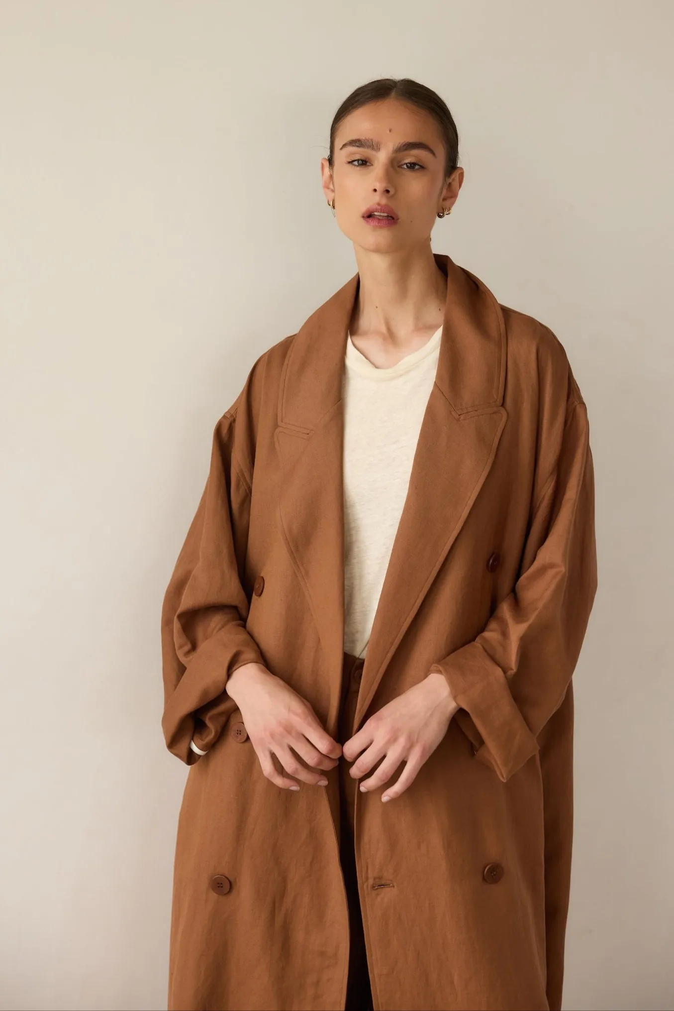 The Linen Baggy Trench Coat in Camel sold by Jamie Haller product image thumbnail 5