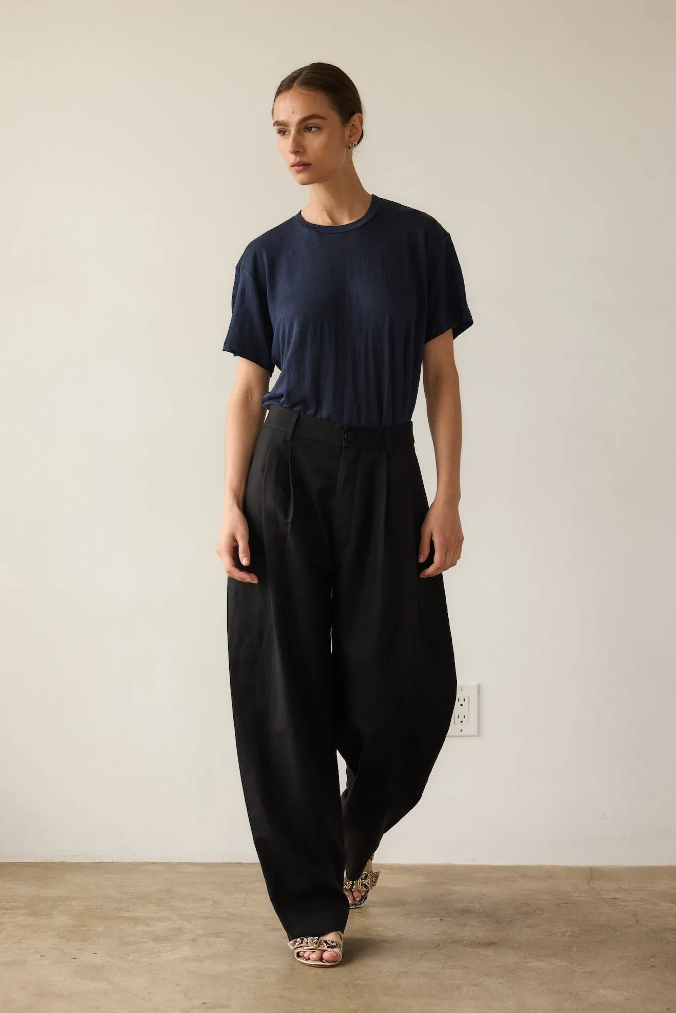 The Big Pleat Trouser in Black sold by Jamie Haller