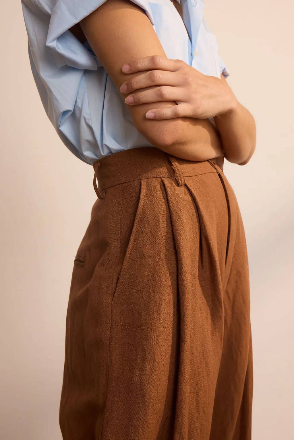 The Big Pleat Trouser in Camel sold by Jamie Haller product image thumbnail 5