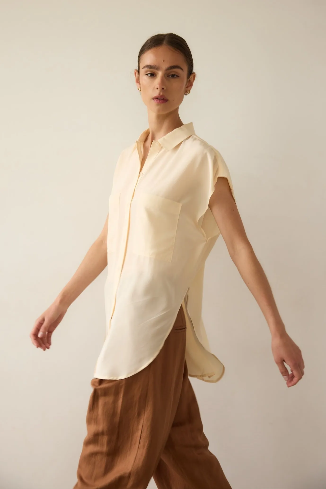 The Reiki Sleeveless Shirt in Cornsilk sold by Jamie Haller