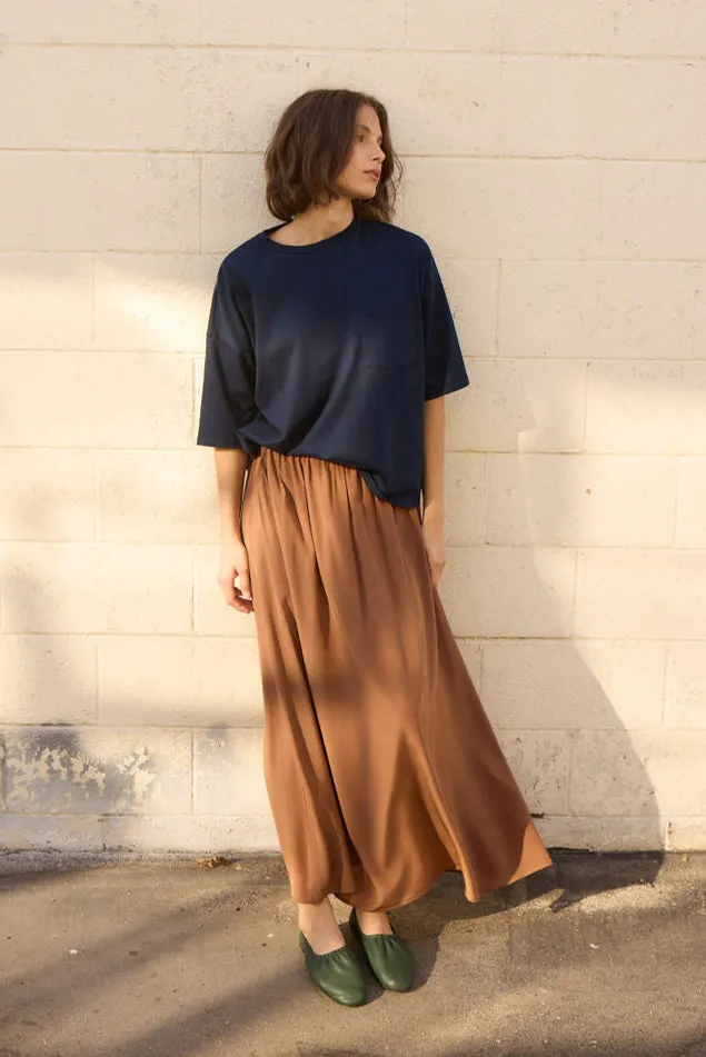 The Midi Swing Skirt in Clay sold by Jamie Haller