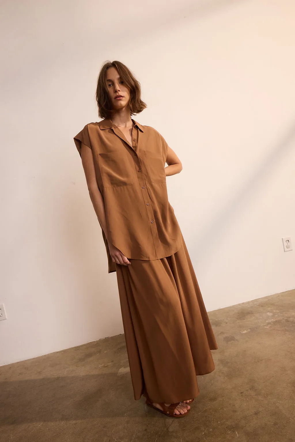 The Reiki Sleeveless Shirt in Clay sold by Jamie Haller