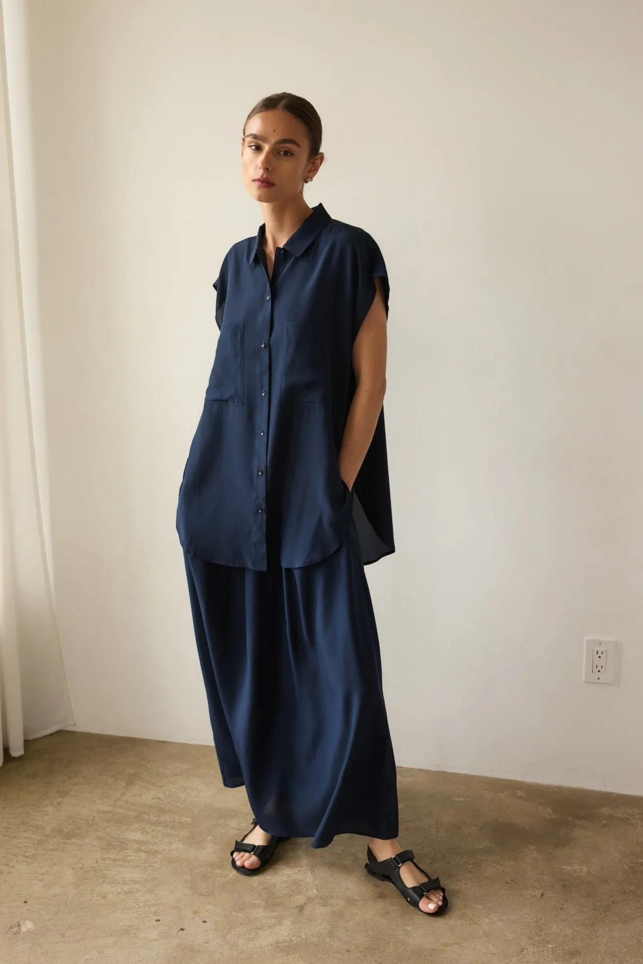 The Reiki Sleeveless Shirt in Navy sold by Jamie Haller product image thumbnail 5