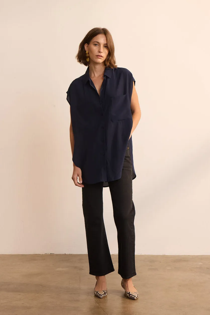 The Reiki Sleeveless Shirt in Navy sold by Jamie Haller product image thumbnail 3
