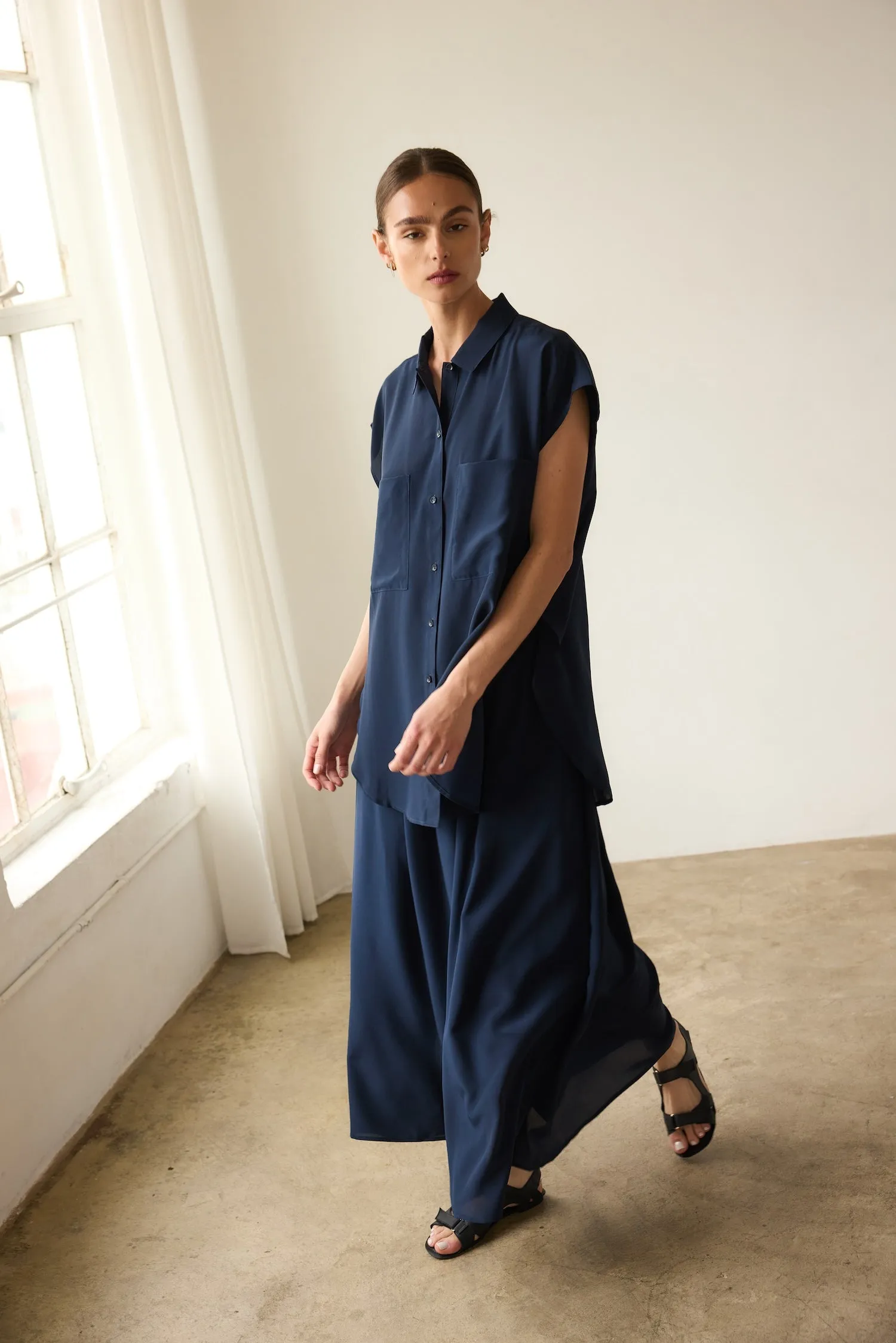 The Reiki Sleeveless Shirt in Navy sold by Jamie Haller product image thumbnail 4