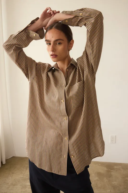 The Stripe Essential Shirt in Tan Stripe sold by Jamie Haller