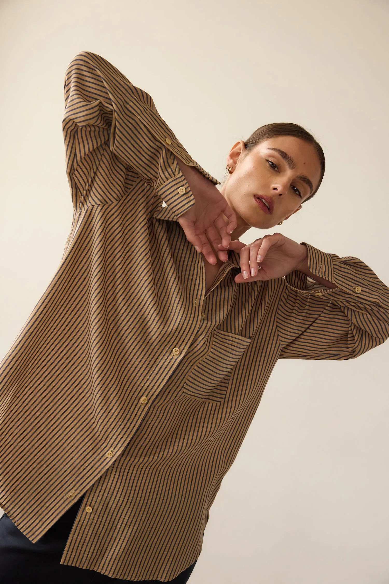 The Stripe Essential Shirt in Tan Stripe sold by Jamie Haller product image thumbnail 5