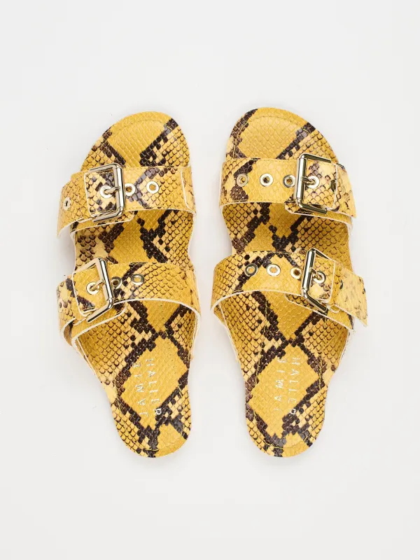 The Double Buckle Slide in Yellow sold by Jamie Haller