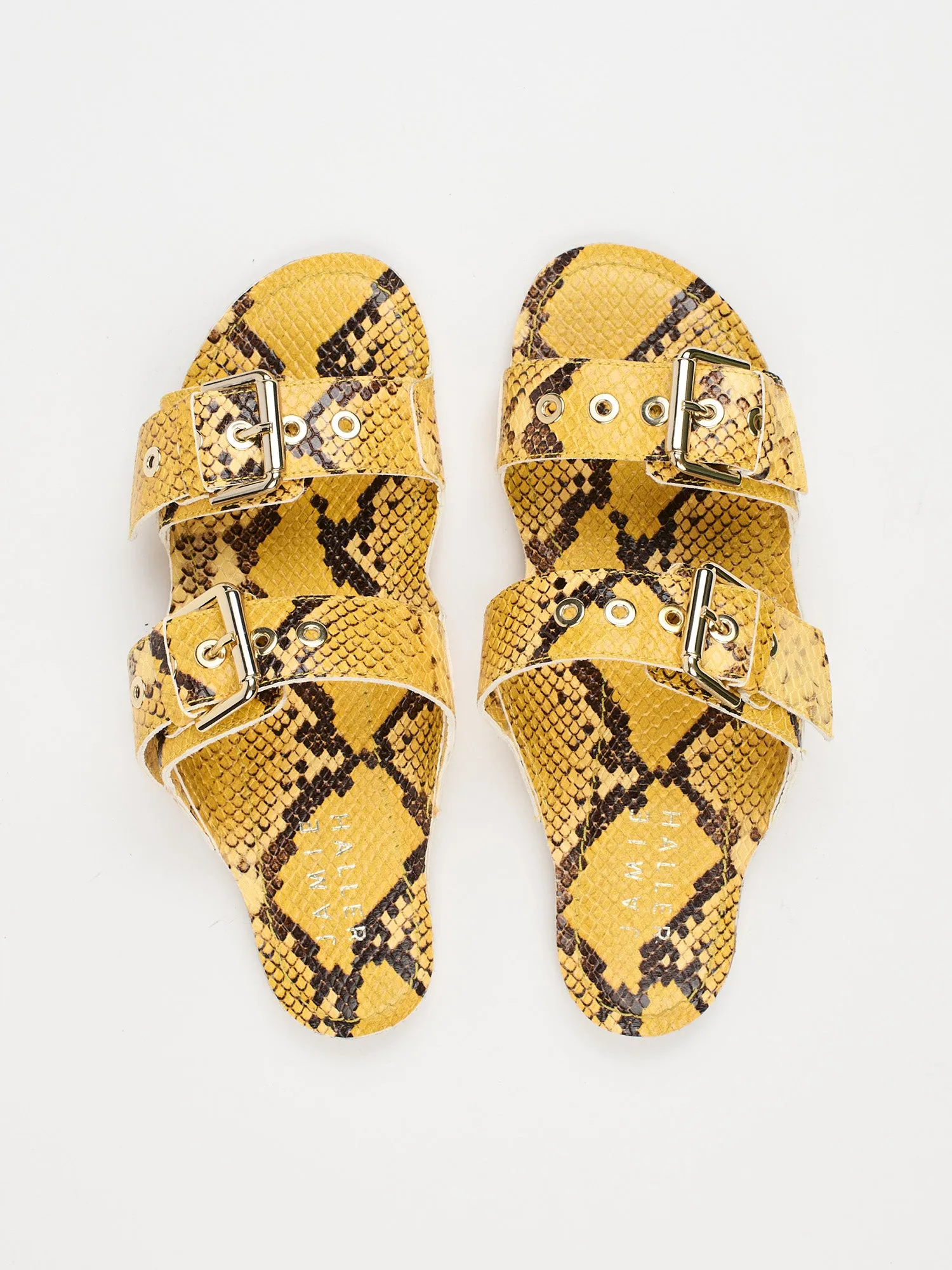 The Double Buckle Slide in Yellow sold by Jamie Haller