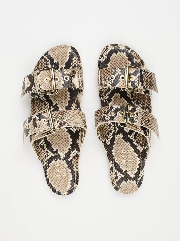 The Double Buckle Slide in Taupe sold by Jamie Haller