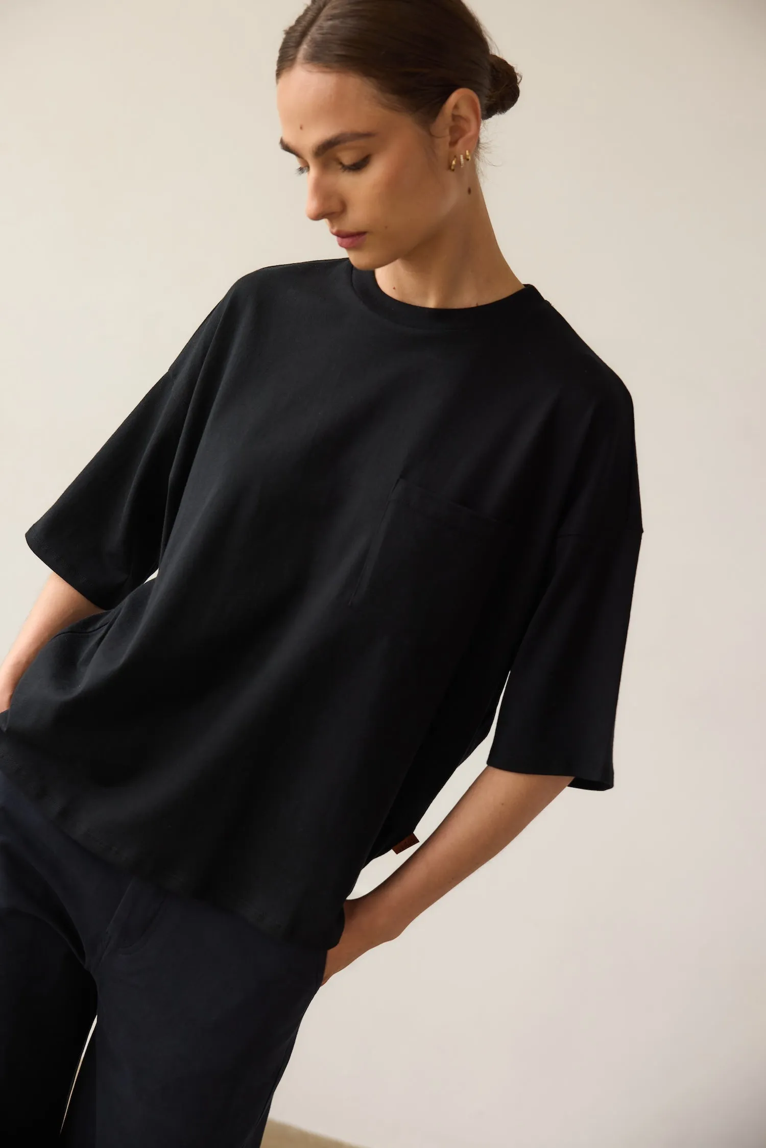 The Boxy Tee in Black sold by Jamie Haller