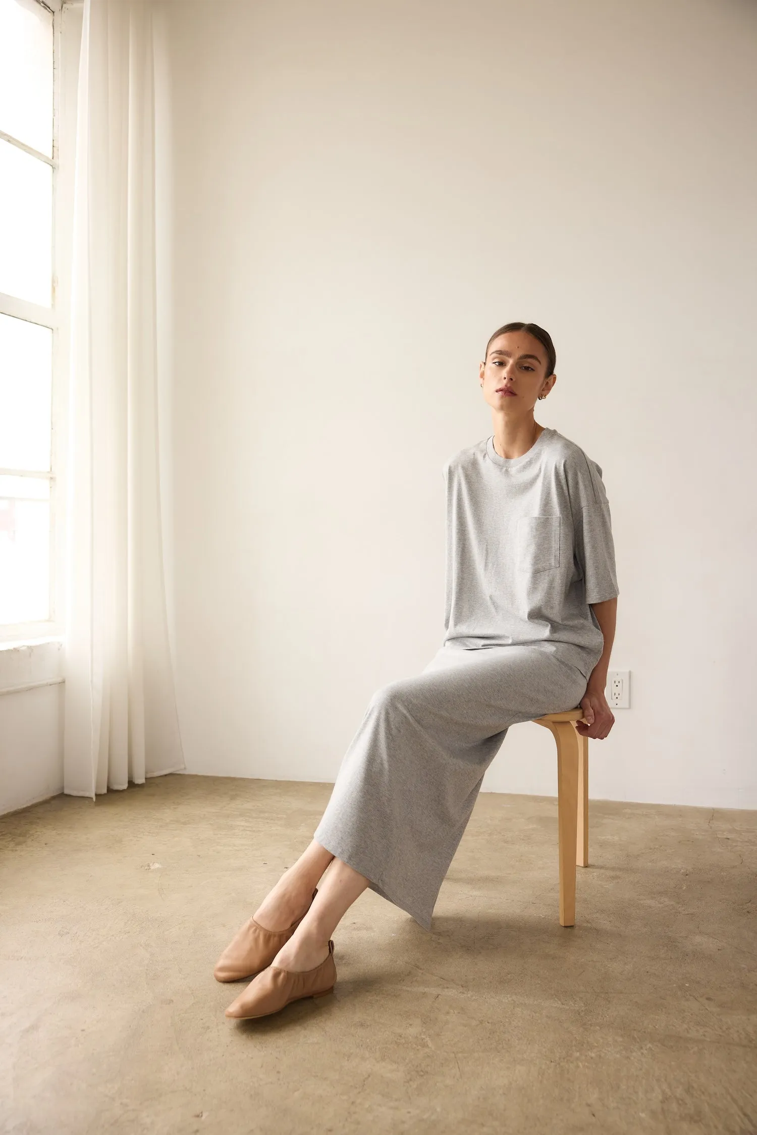 The Boxy Tee in Heather Grey sold by Jamie Haller