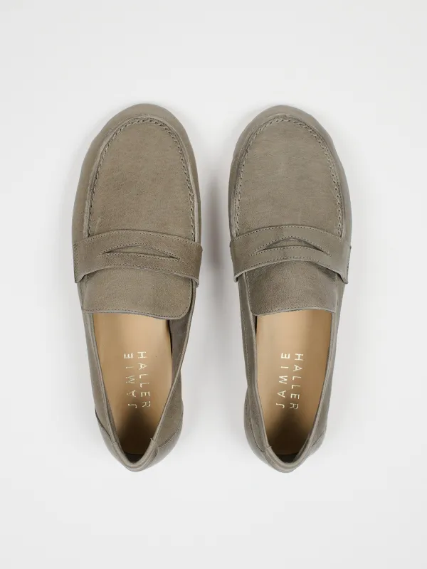 The Unlined Penny Loafer in Graphite sold by Jamie Haller