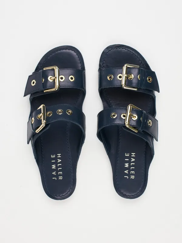 The Double Buckle Slide in Navy sold by Jamie Haller