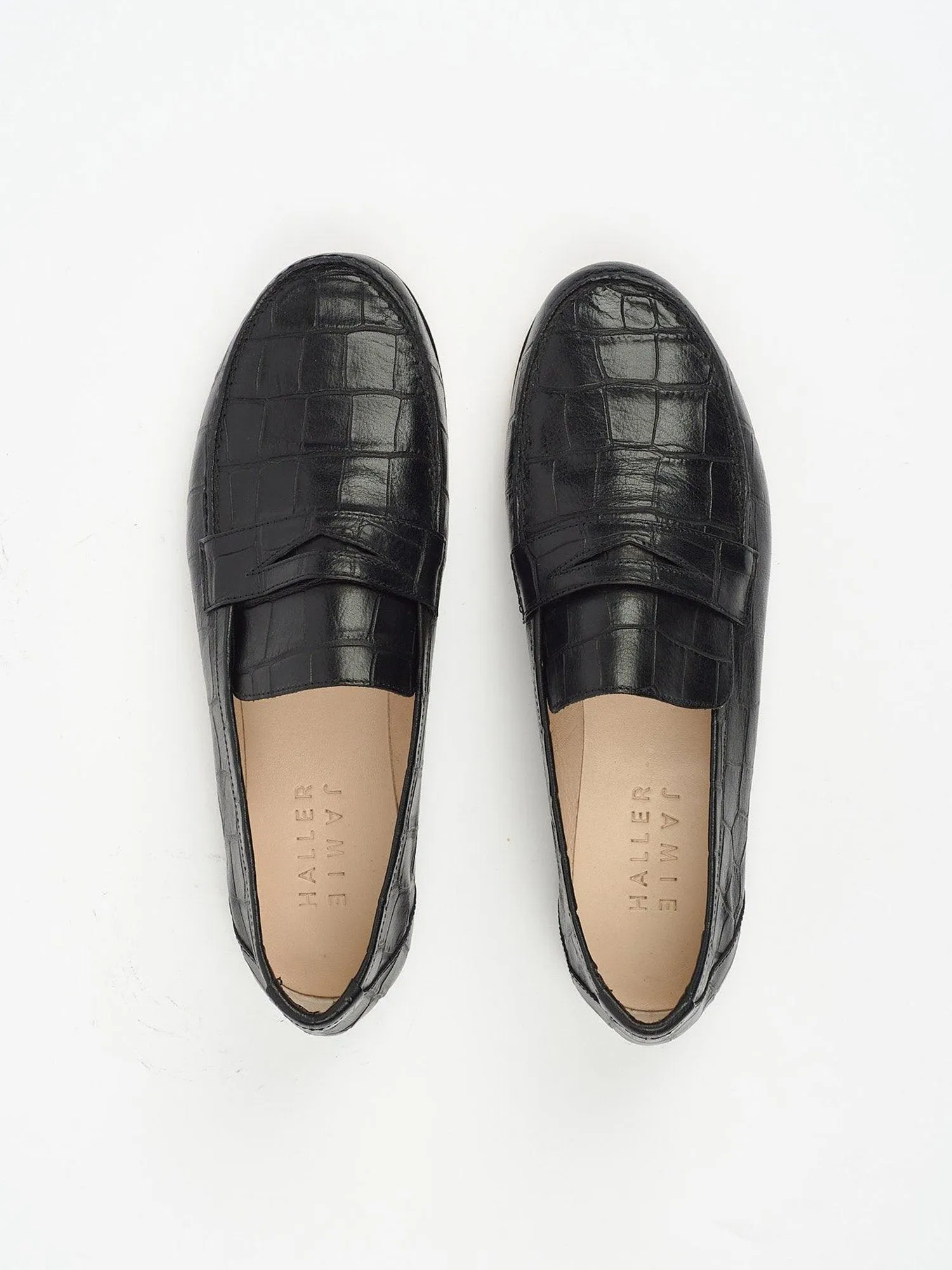 The Penny Loafer in Black Croc sold by Jamie Haller