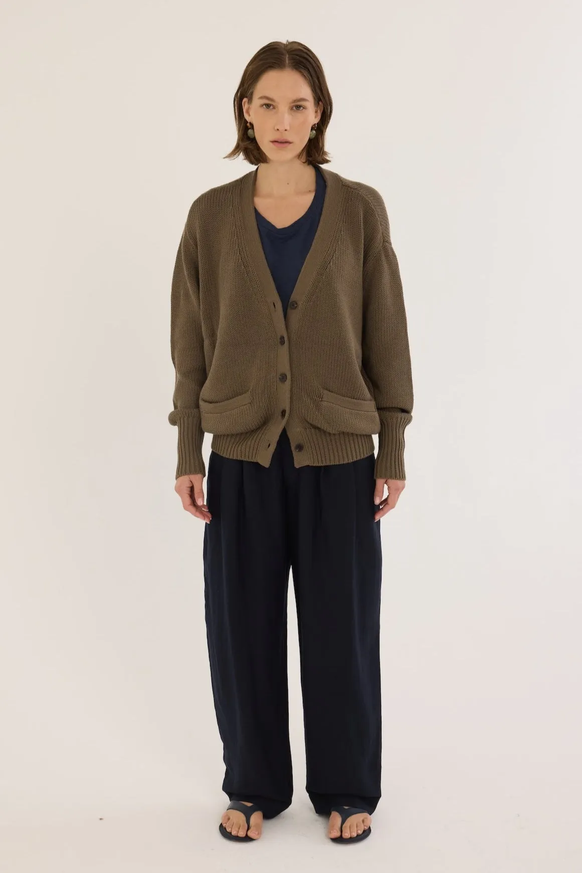 The Welt Pocket Cardigan in Khaki sold by Jamie Haller product image thumbnail 2