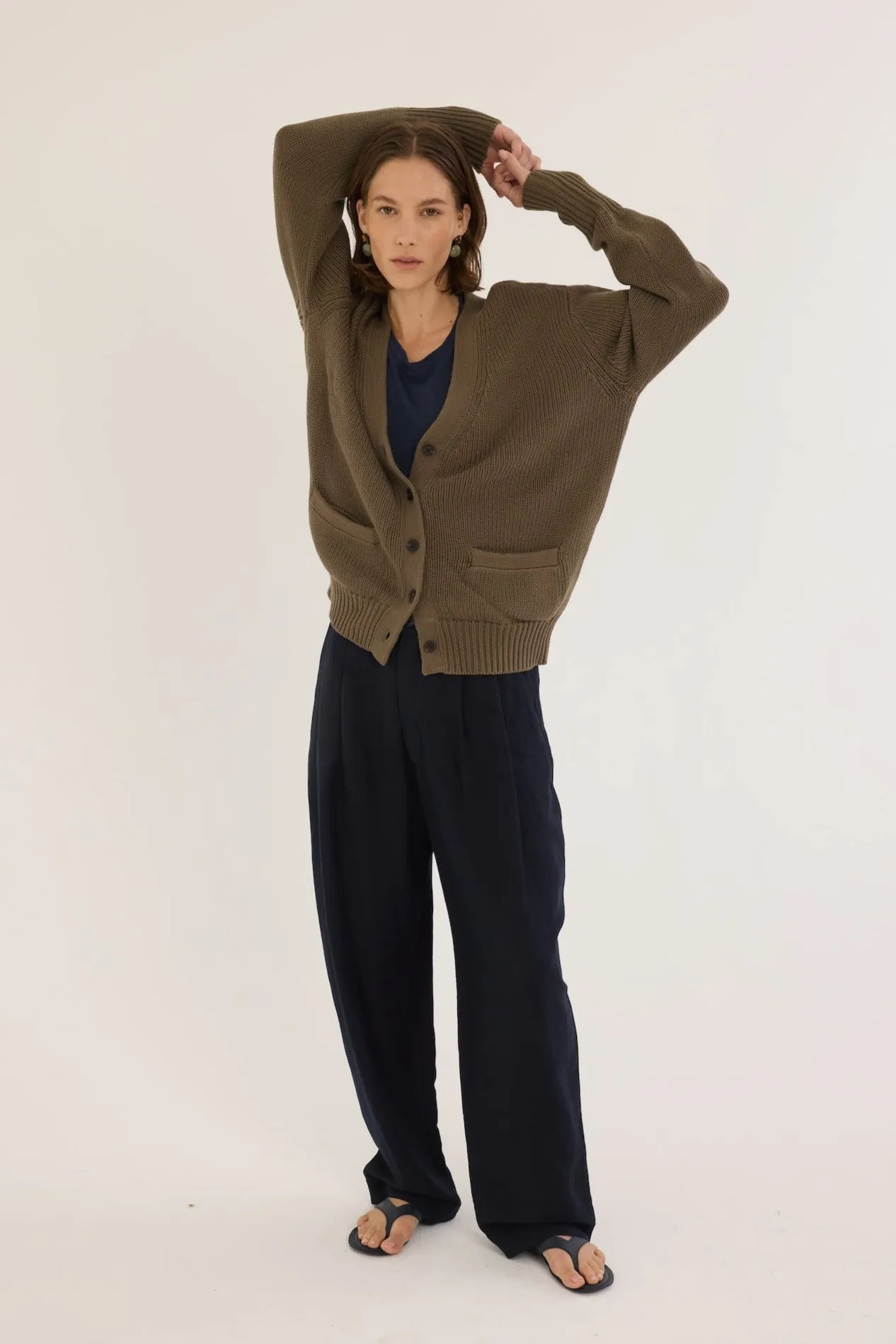 The Welt Pocket Cardigan in Khaki sold by Jamie Haller