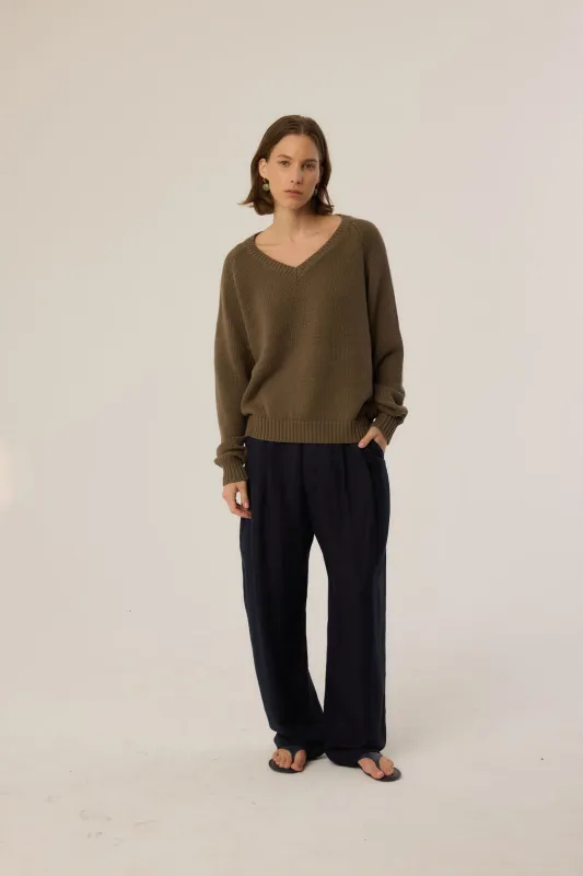 The V Fave in Cotton Cashmere in Khaki sold by Jamie Haller