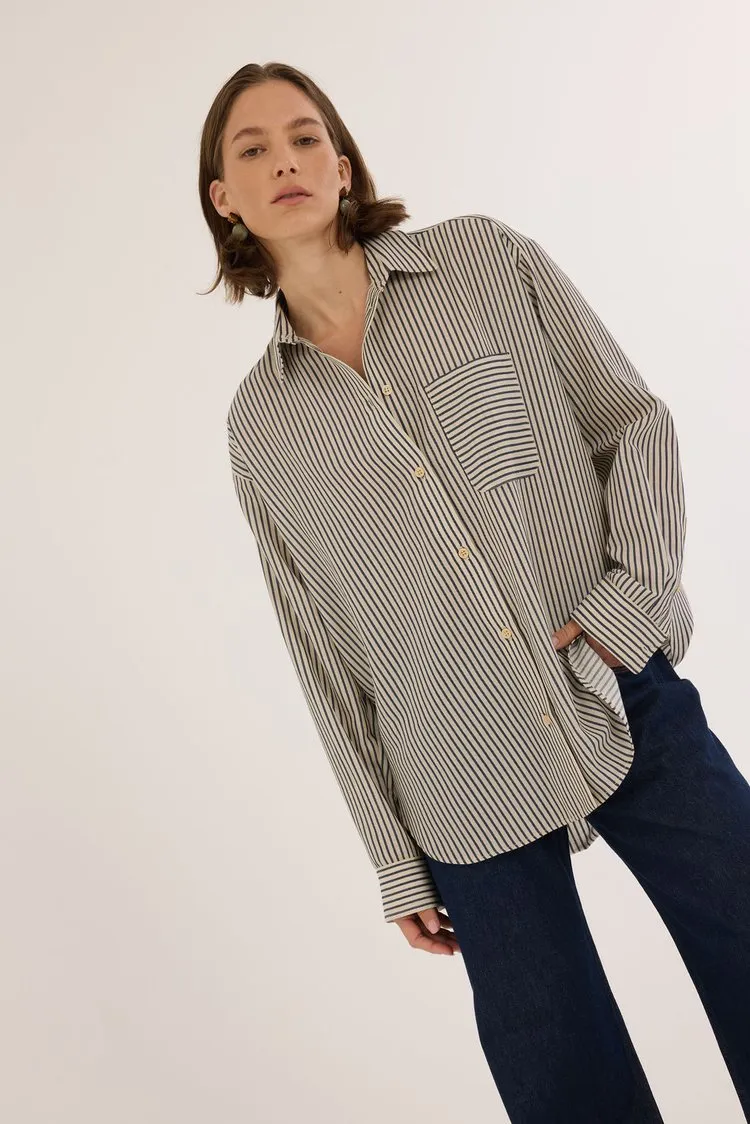 The Stripe Essential Shirt in Stone Blue sold by Jamie Haller