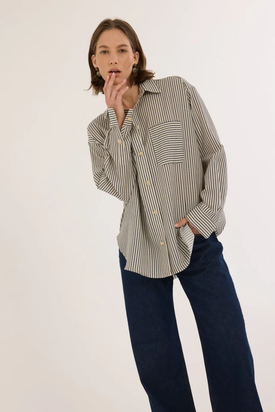 The Stripe Essential Shirt in Stone Blue sold by Jamie Haller product image thumbnail 4