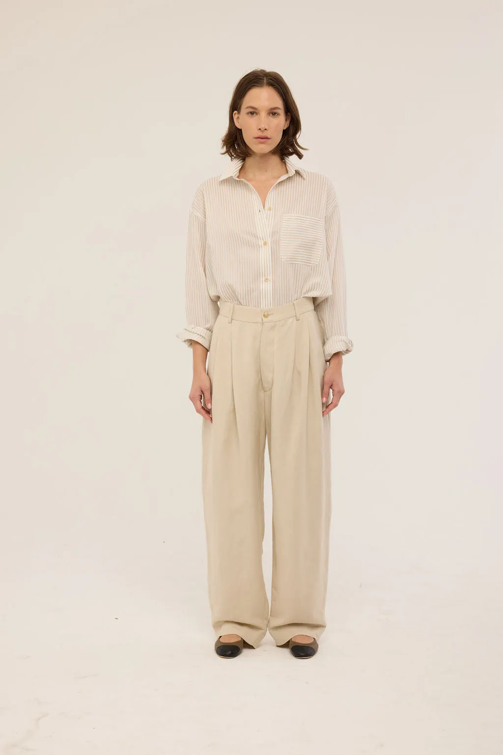 The Stripe Essential Shirt in White Tan sold by Jamie Haller product image thumbnail 3