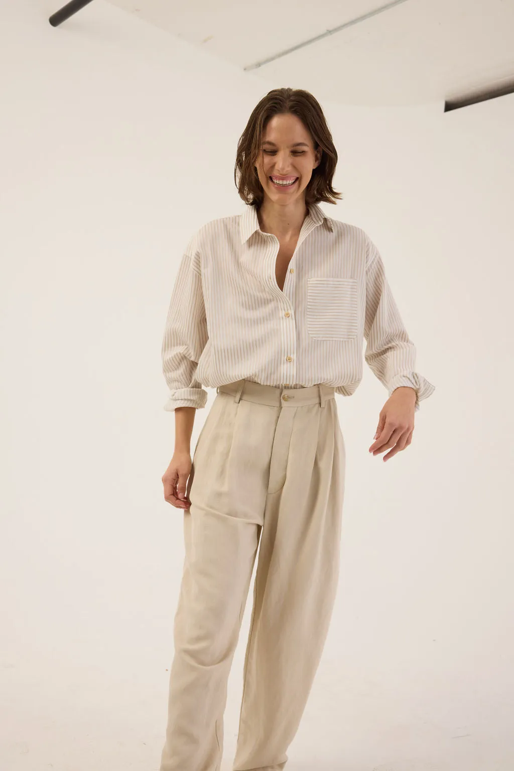 The Stripe Essential Shirt in White Tan sold by Jamie Haller product image thumbnail 4