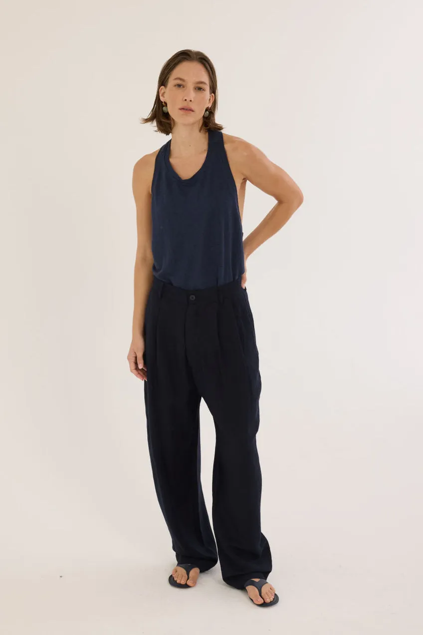 The Big Pleat Trouser in Navy sold by Jamie Haller
