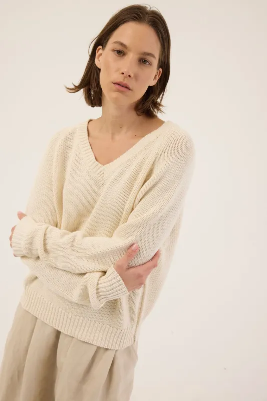 The V Fave in Cotton Cashmere in Ecru sold by Jamie Haller