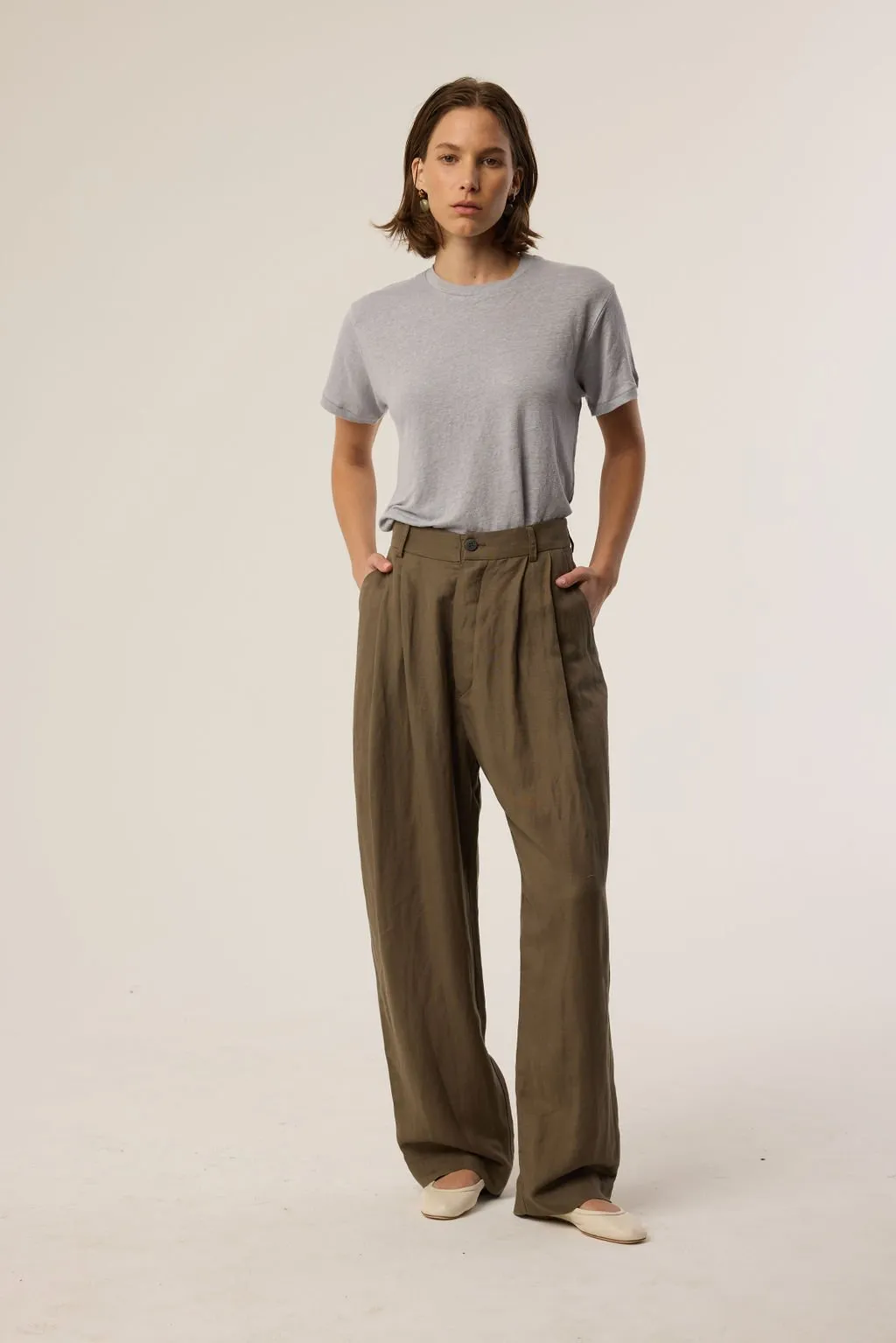 The Big Pleat Trouser in Khaki sold by Jamie Haller product image thumbnail 2