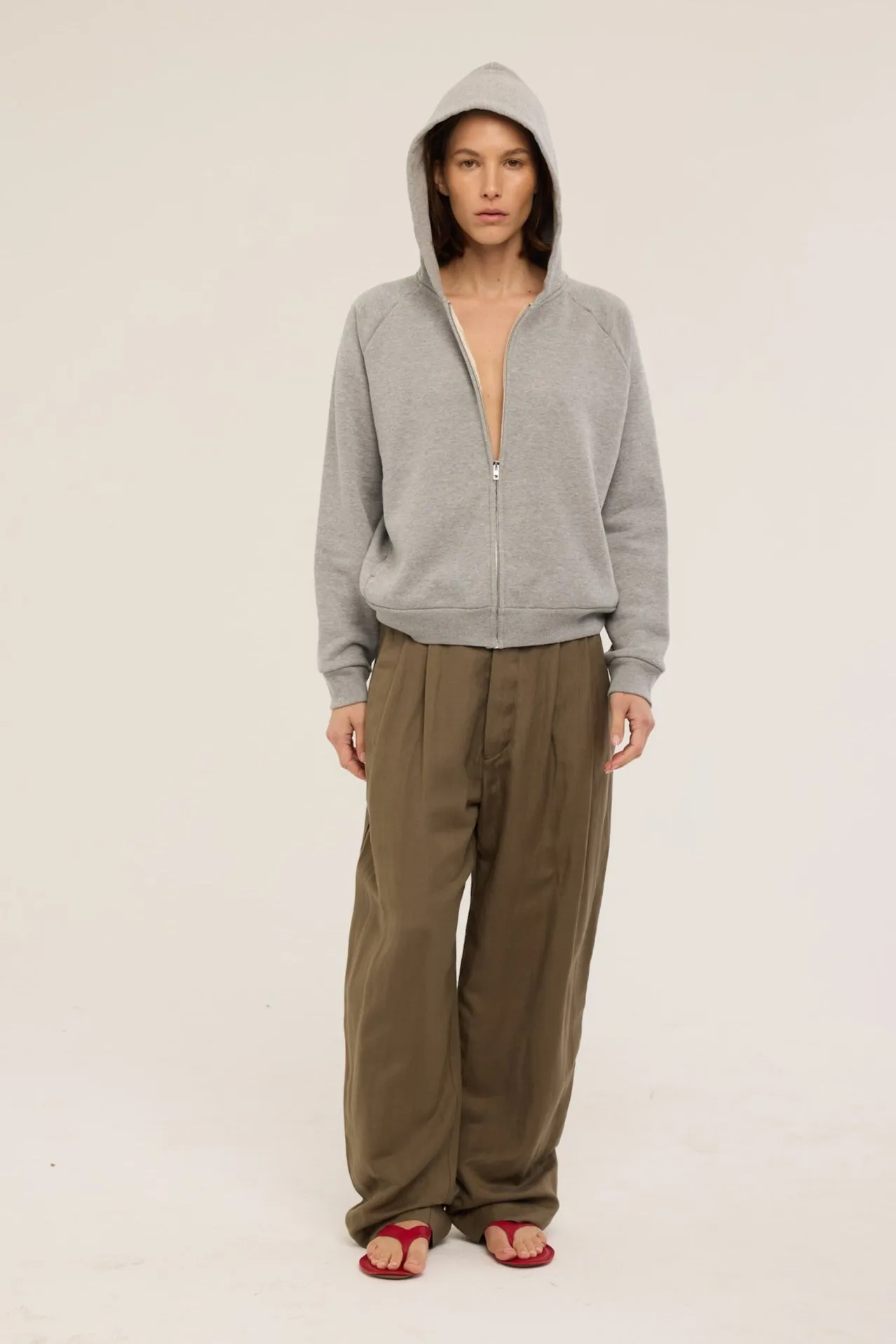 The Big Pleat Trouser in Khaki sold by Jamie Haller