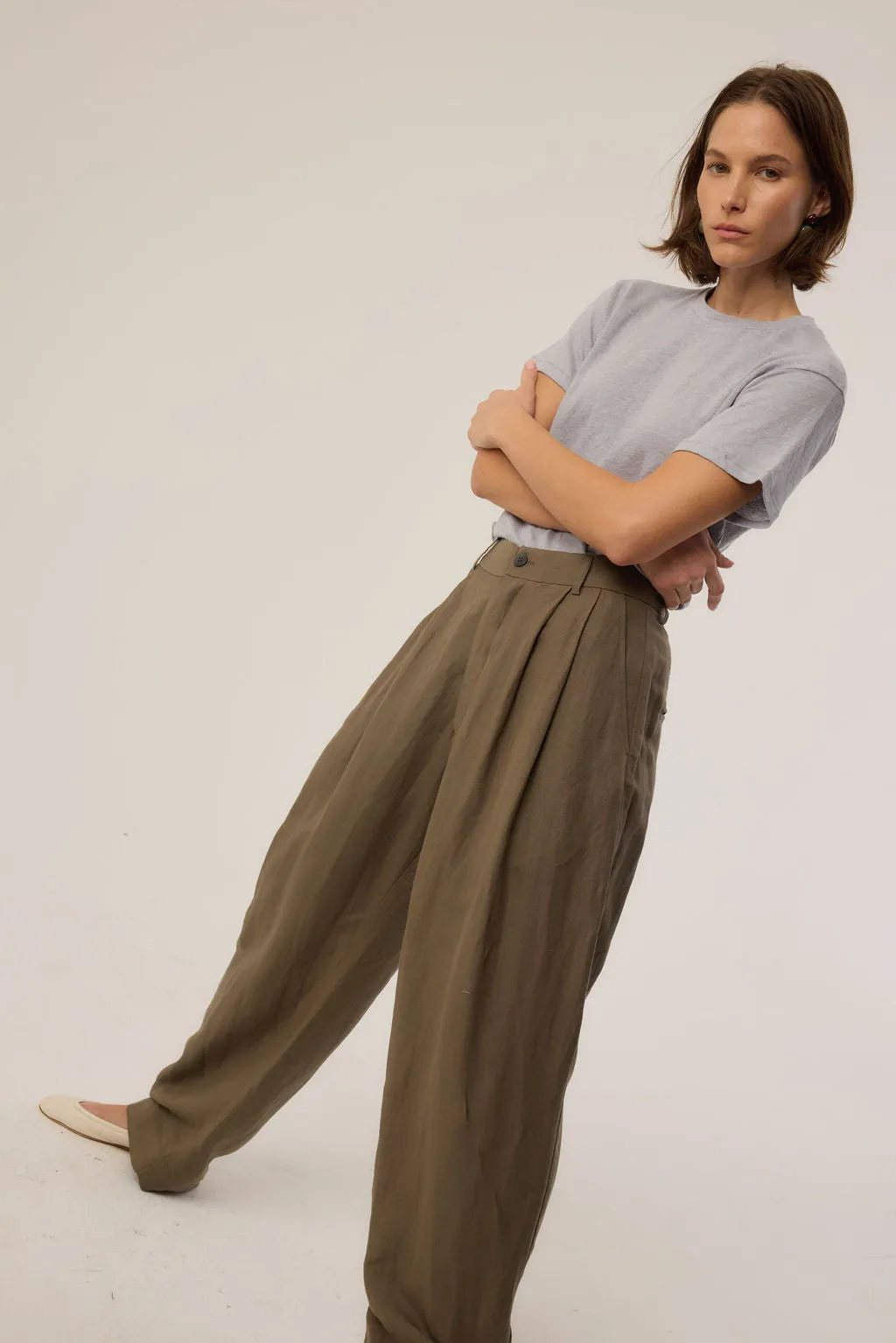 The Big Pleat Trouser in Khaki sold by Jamie Haller product image thumbnail 3