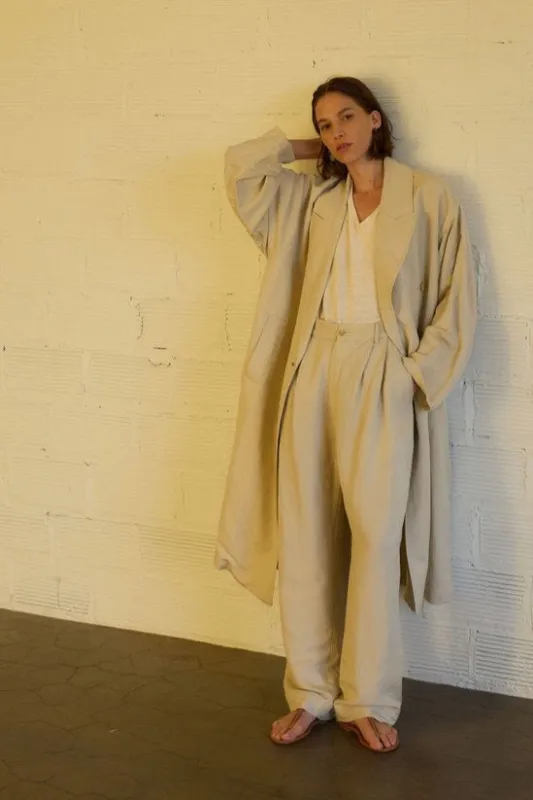The Linen Baggy Trench Coat in Stone sold by Jamie Haller
