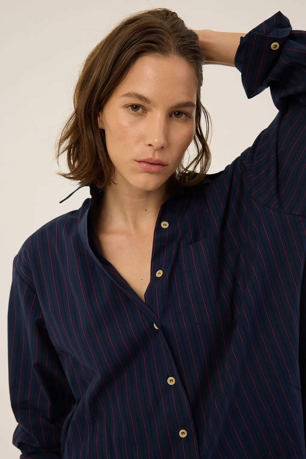 The Weekend Shirt in Blue Red sold by Jamie Haller