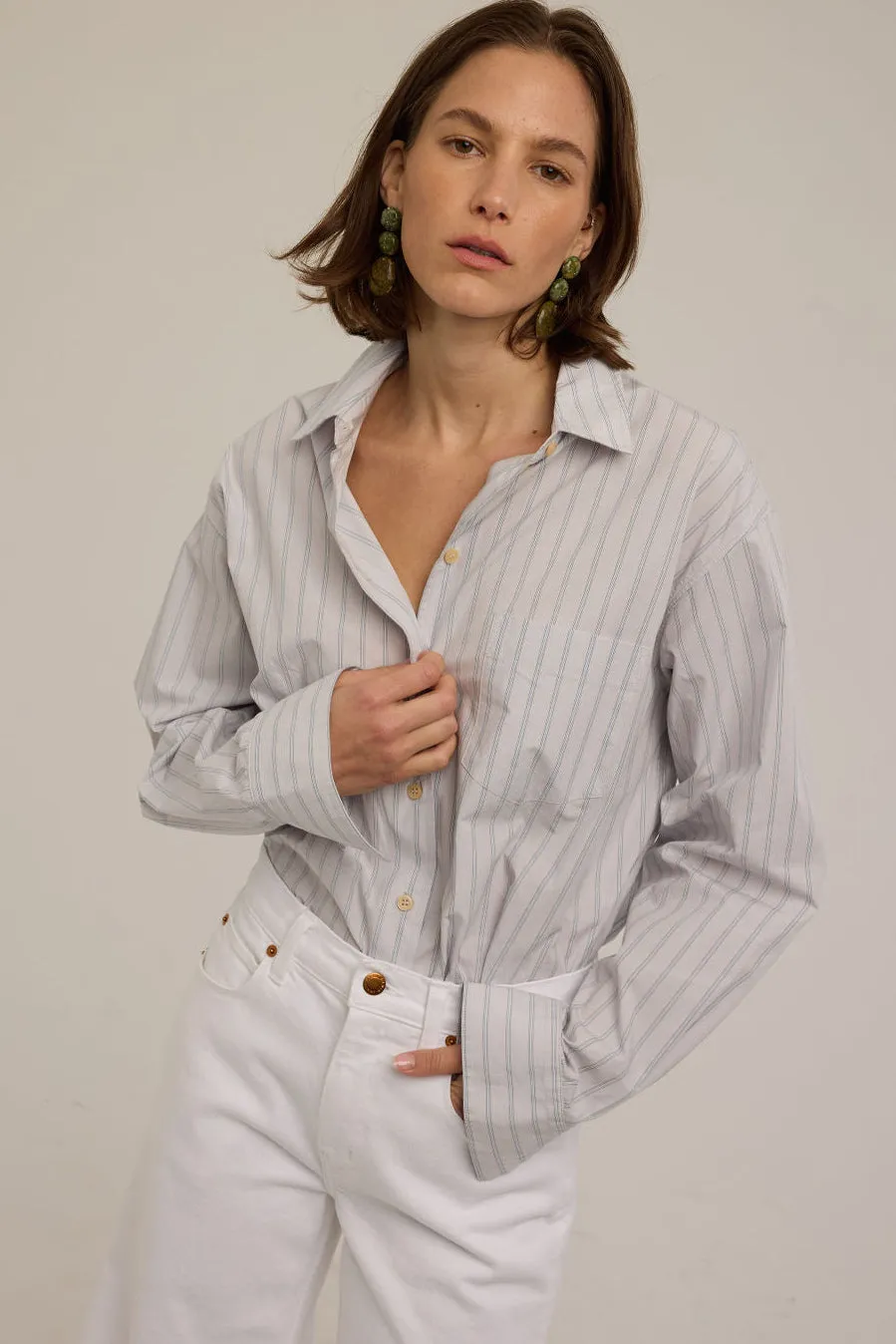 The Weekend Shirt in Stone Grey sold by Jamie Haller