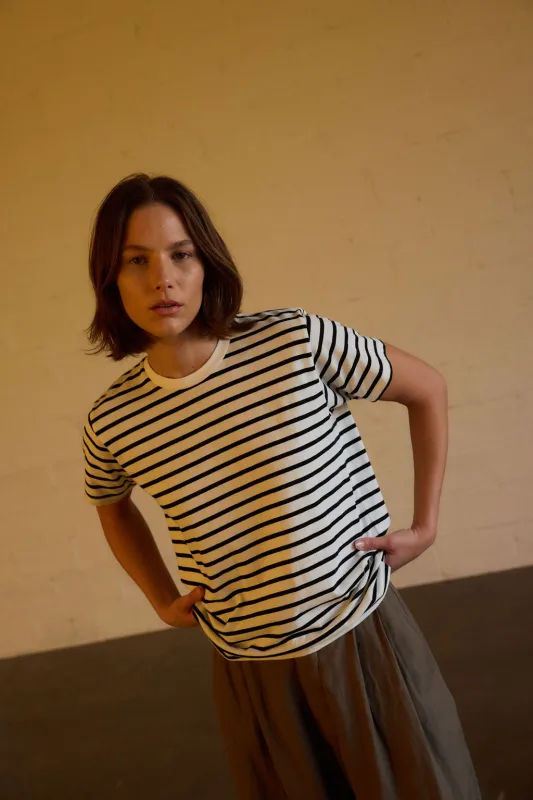 The Chameleon Tee in White Black Stripe sold by Jamie Haller