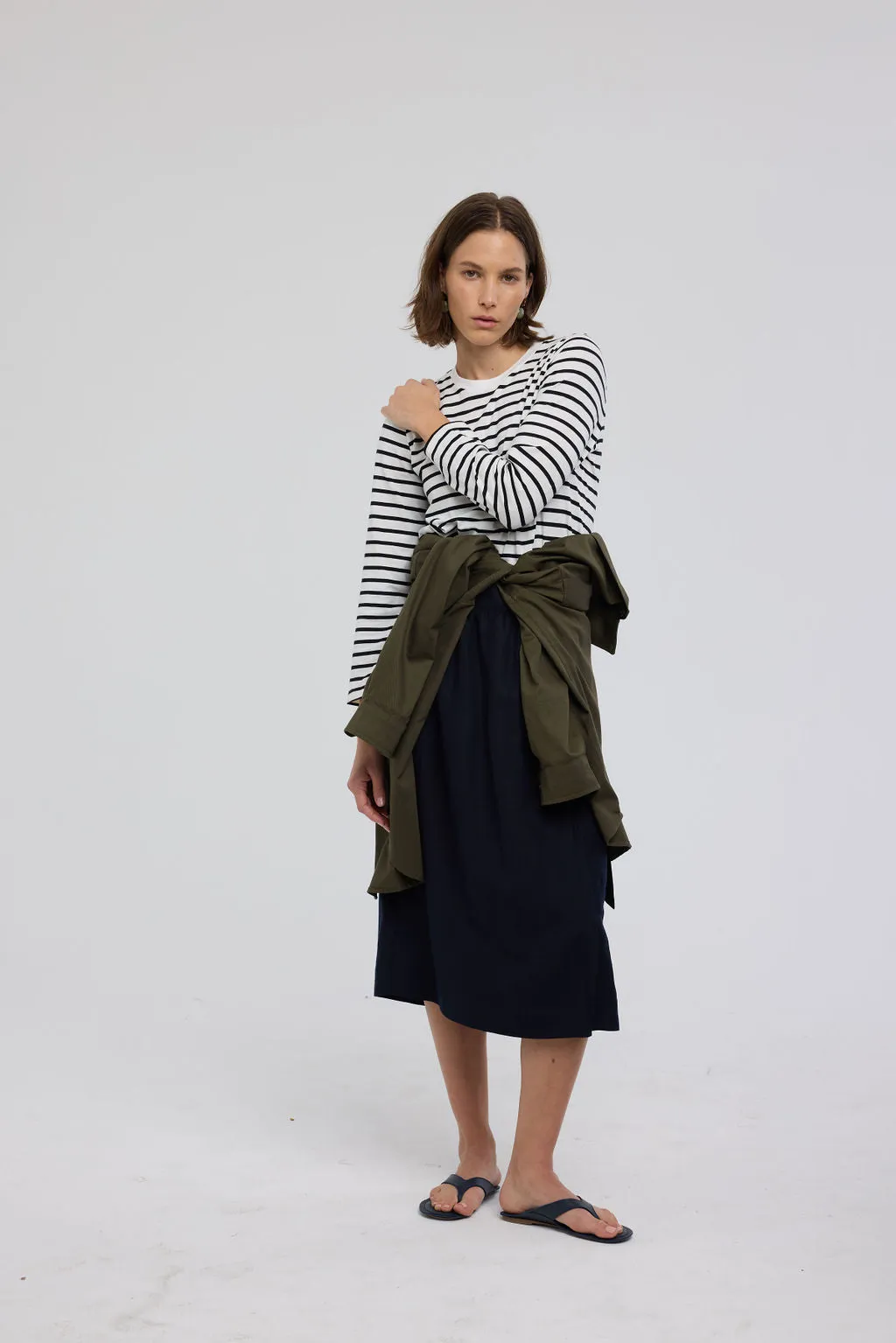 The Capital Tee in White Black Stripe sold by Jamie Haller