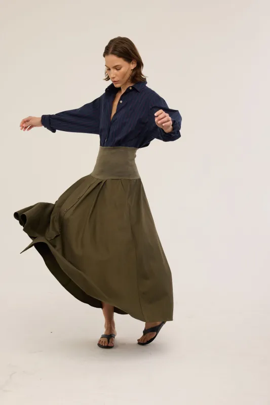 The Knit Waist Swing Skirt in Colonial Green sold by Jamie Haller