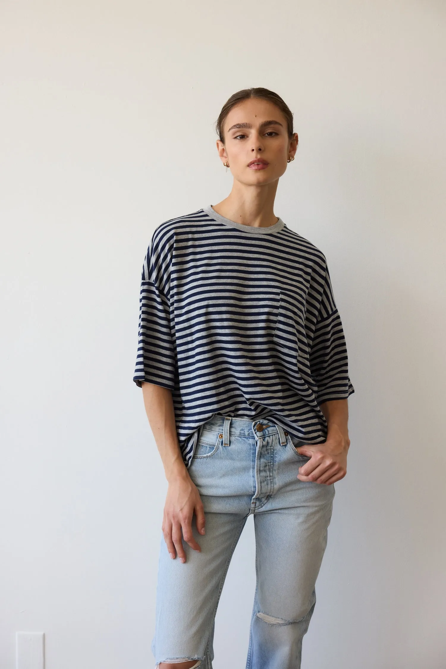 The Boxy Tee in Navy Heather Stripe sold by Jamie Haller product image thumbnail 3