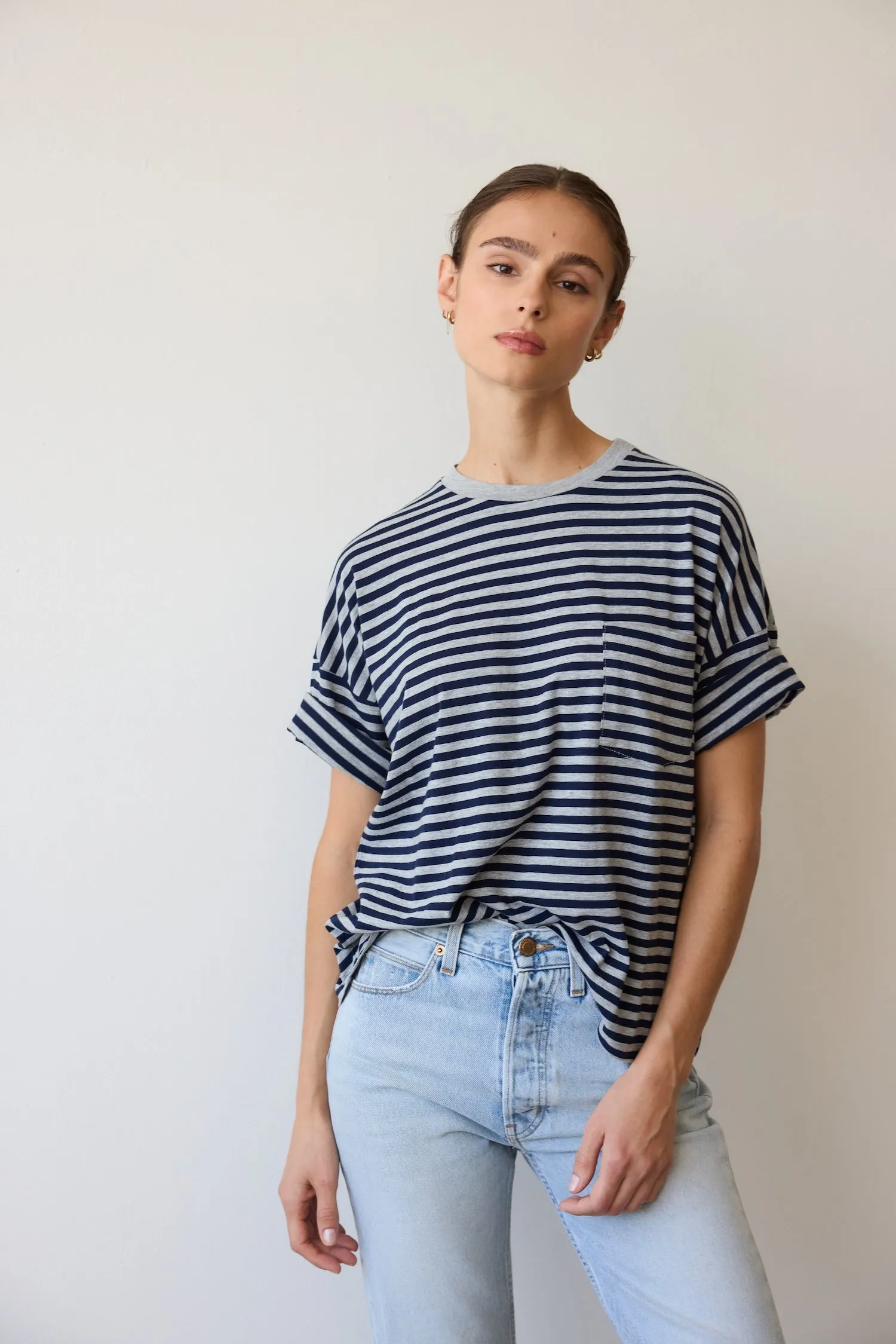 The Boxy Tee in Navy Heather Stripe sold by Jamie Haller product image thumbnail 2