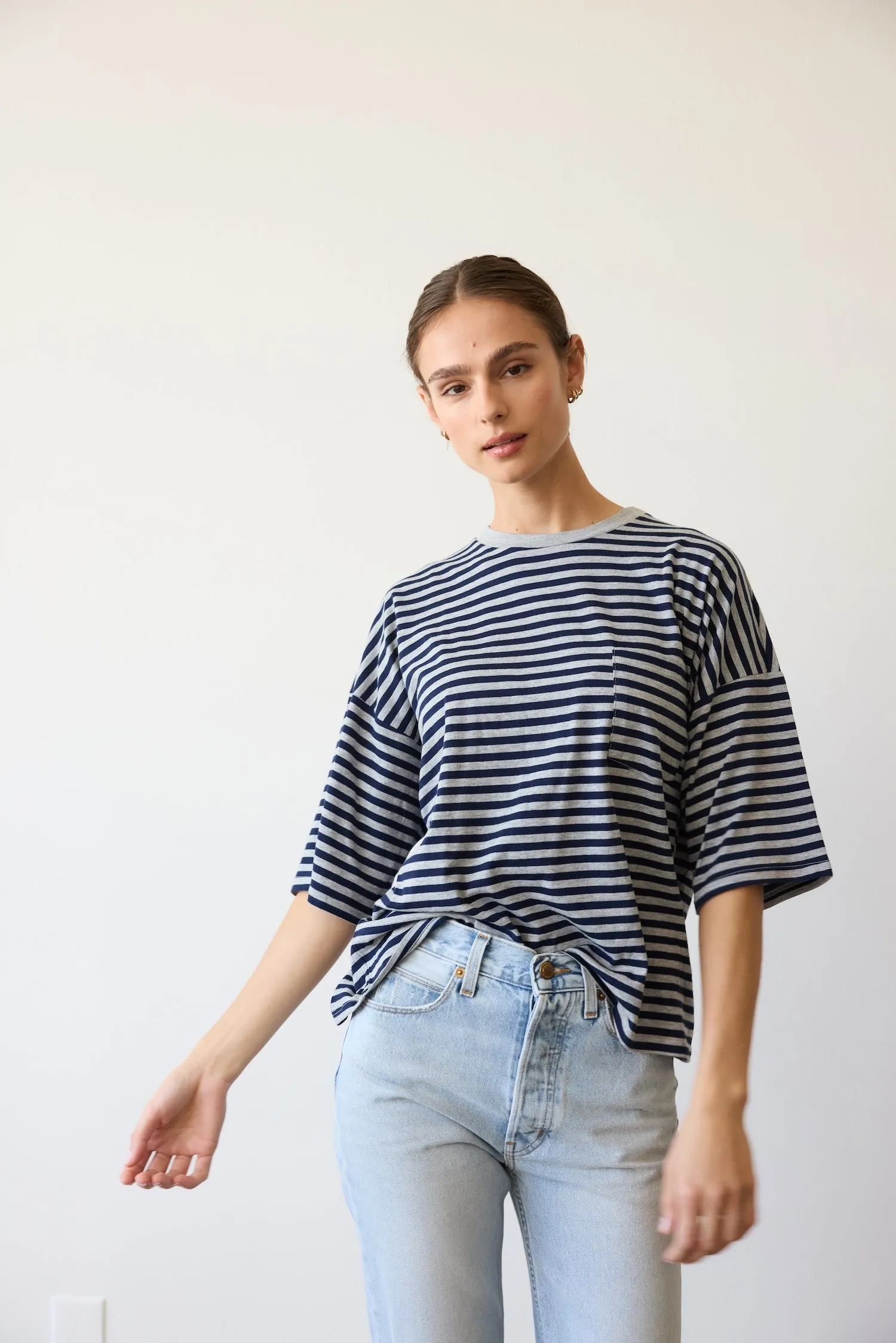 The Boxy Tee in Navy Heather Stripe sold by Jamie Haller product image thumbnail 5