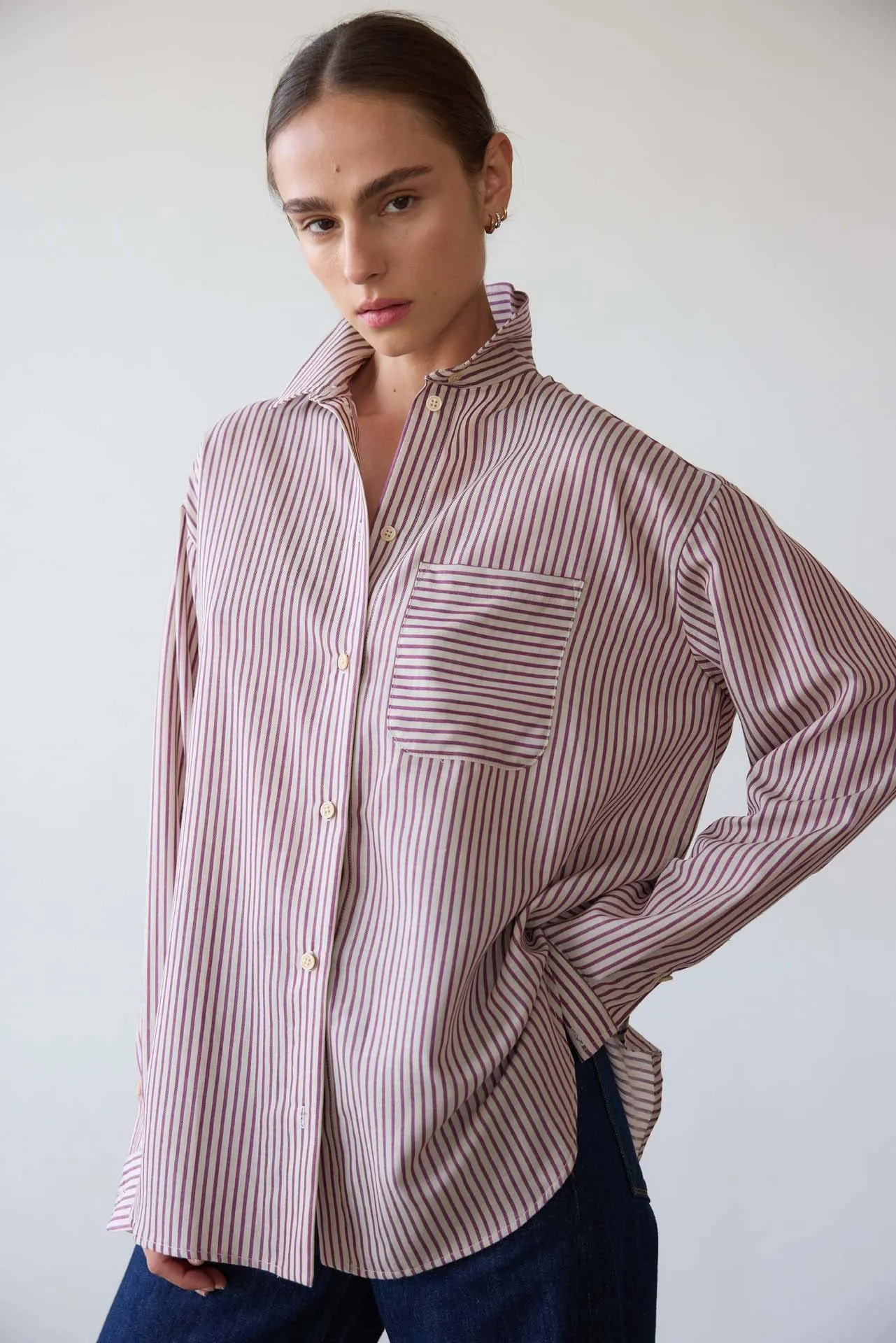 The Stripe Essential Shirt in Burgundy Natural sold by Jamie Haller product image thumbnail 4