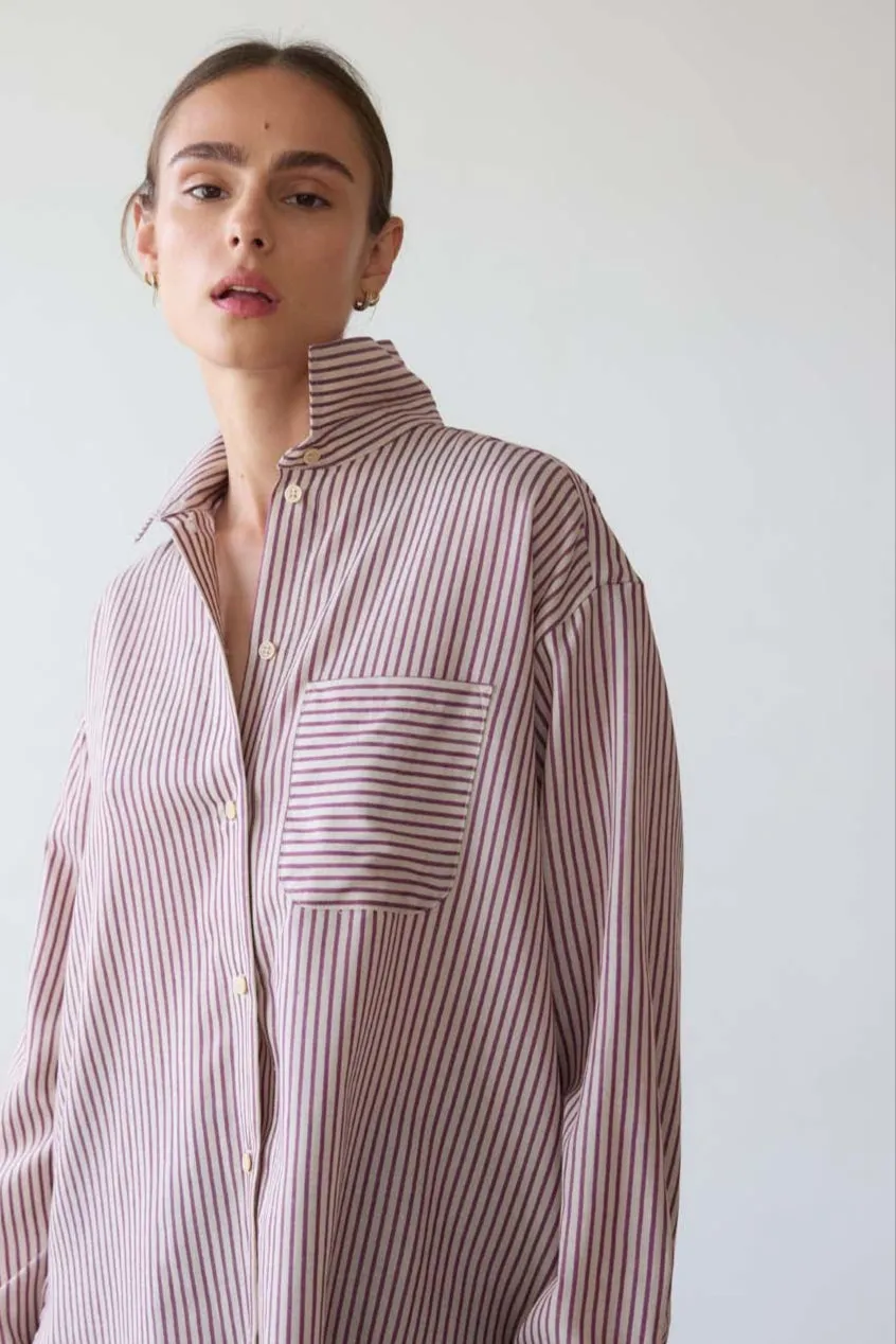 The Stripe Essential Shirt in Burgundy Natural sold by Jamie Haller product image thumbnail 2