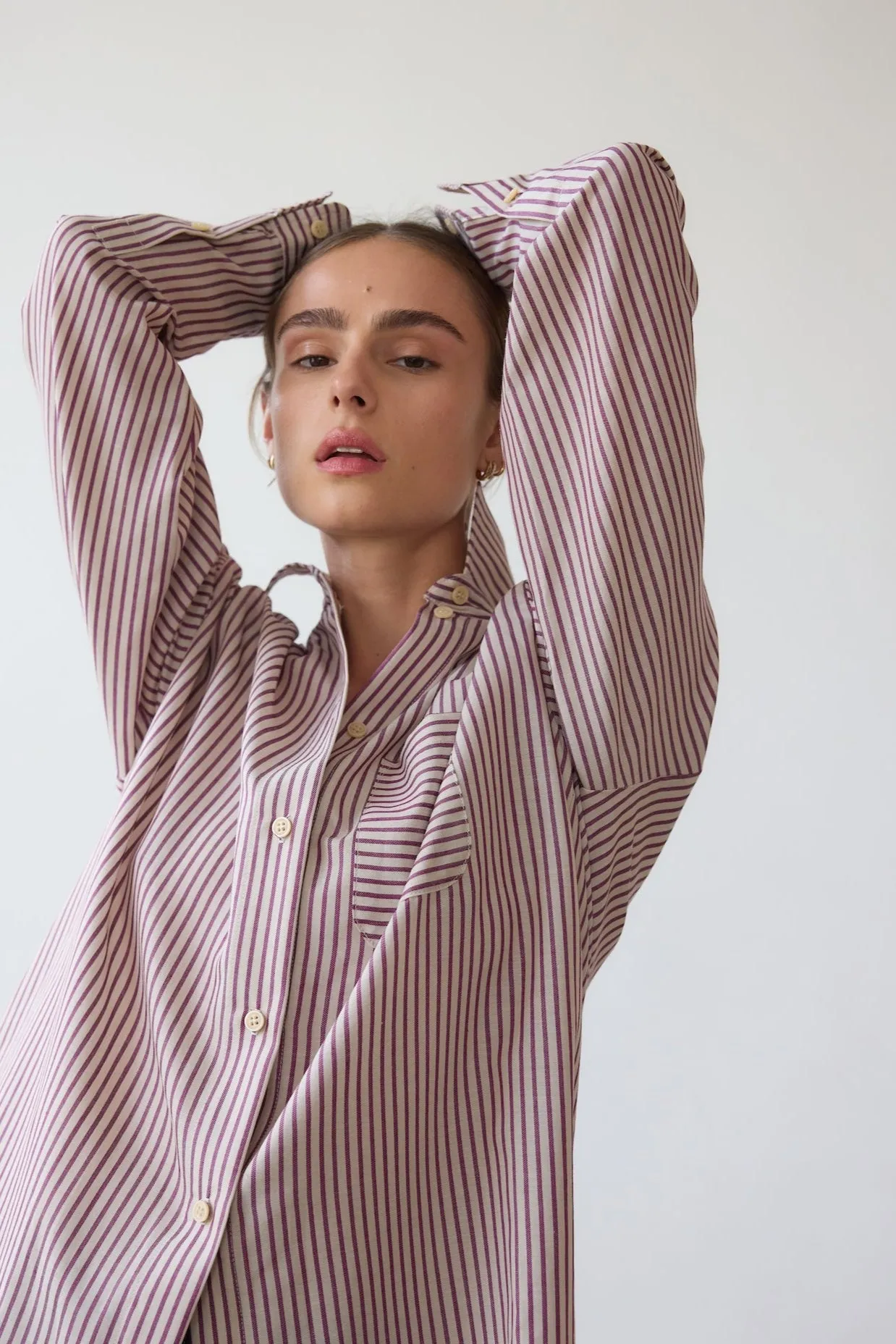 The Stripe Essential Shirt in Burgundy Natural sold by Jamie Haller product image thumbnail 5