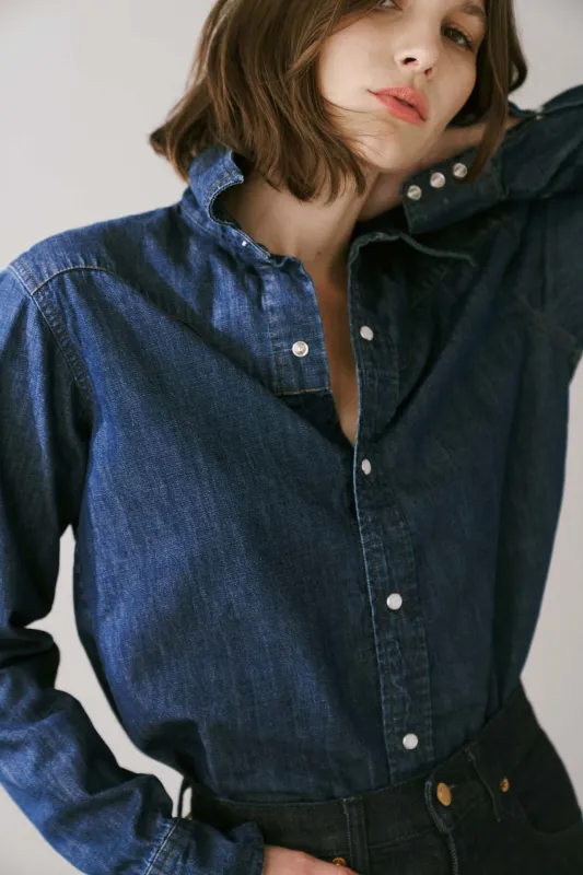 The Dolly Western Shirt in Rich Indigo made by Jamie Haller