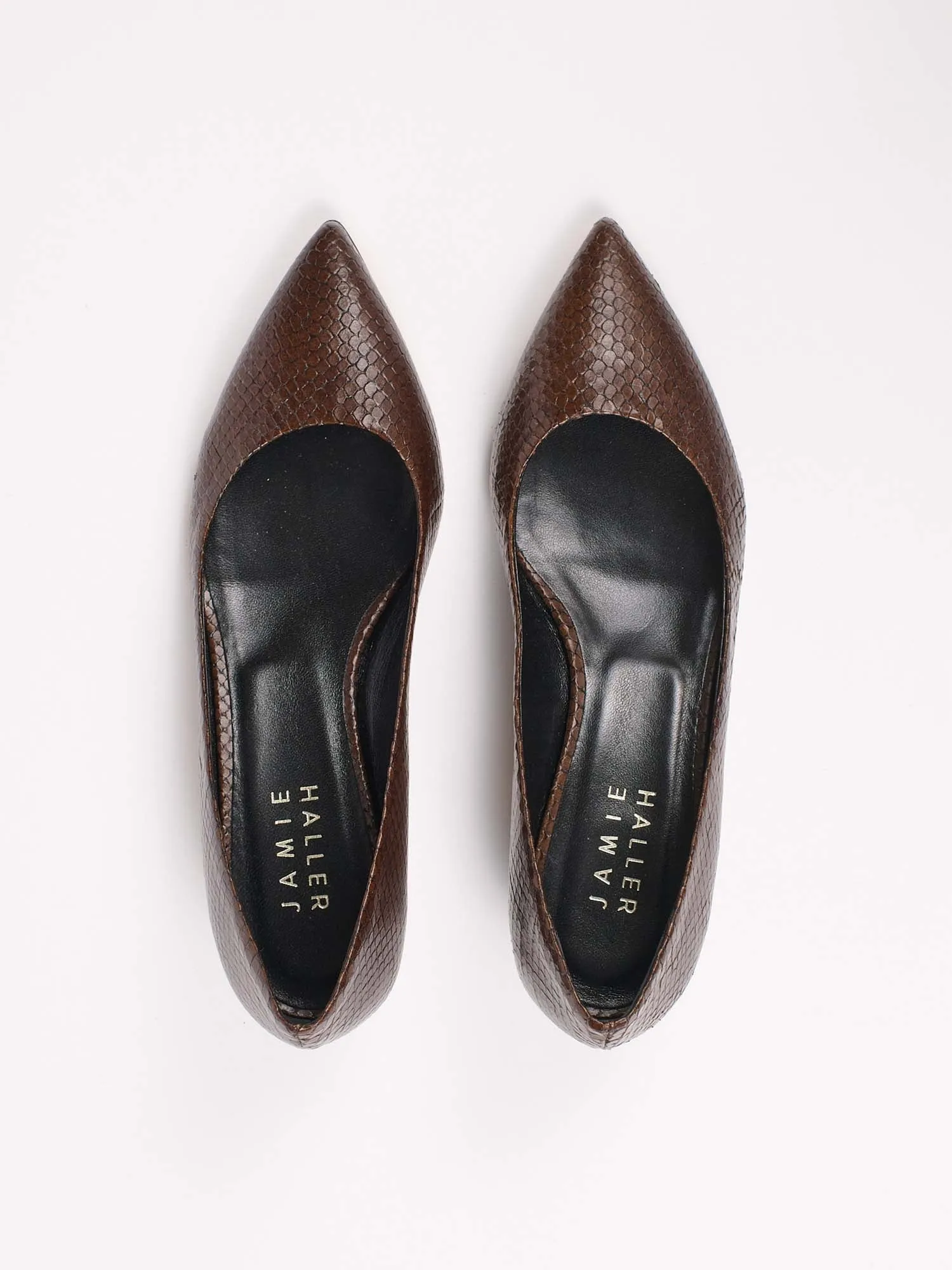 The Kitty Point Heel in Coffee Snake sold by Jamie Haller