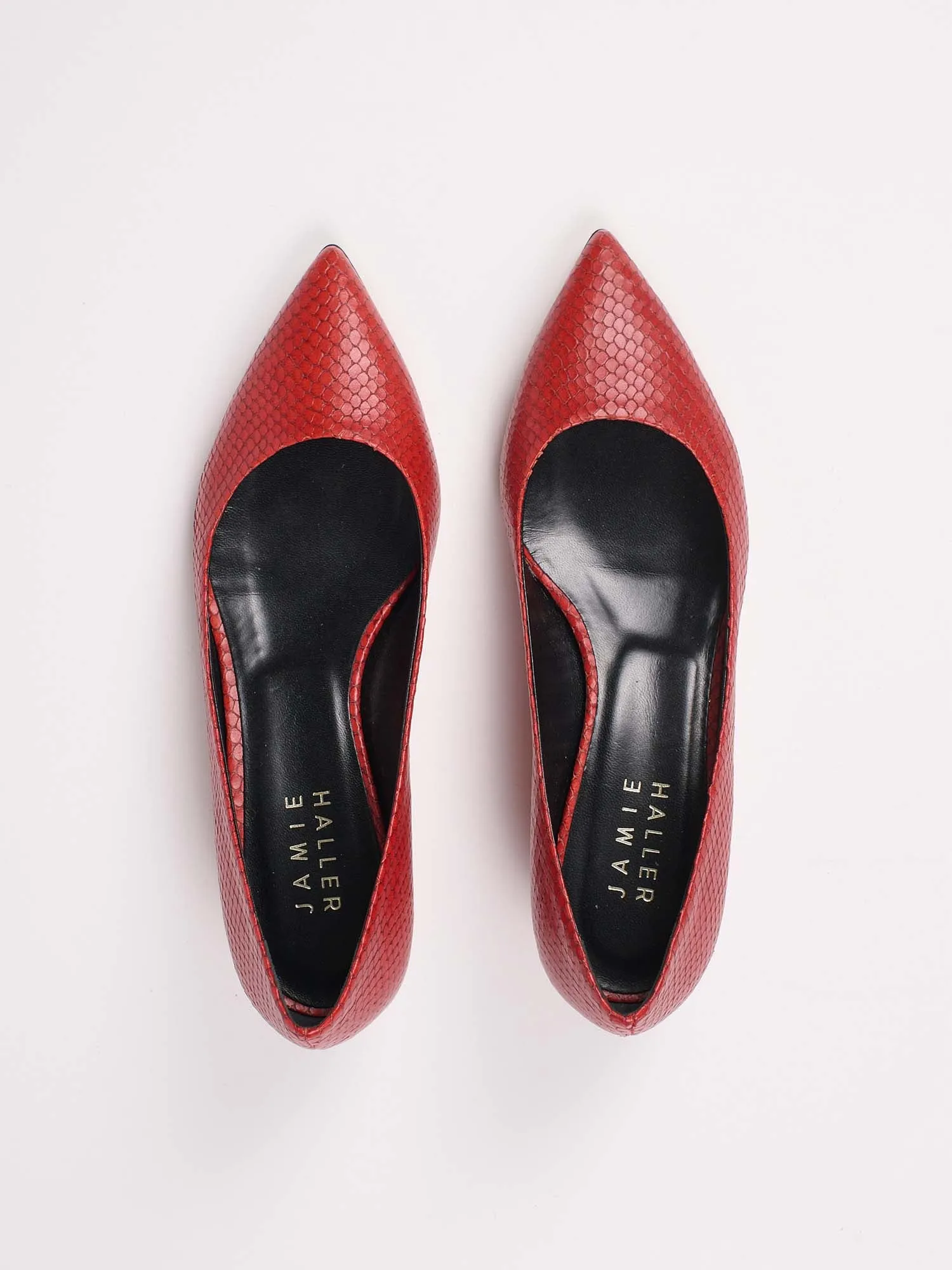 The Kitty Point Heel in Red Snake sold by Jamie Haller