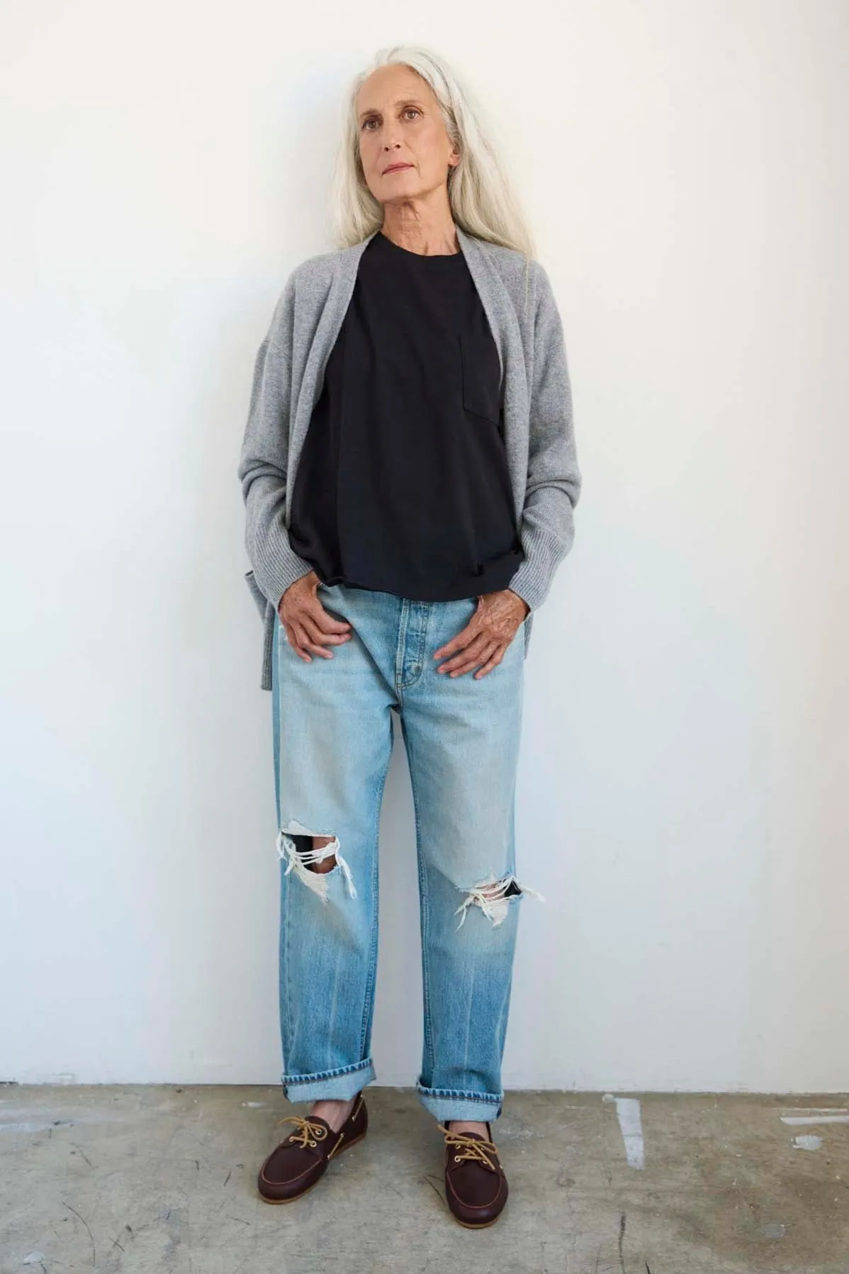 The Welt Pocket Cashmere Cardigan in Light Heather sold by Jamie Haller product image thumbnail 2