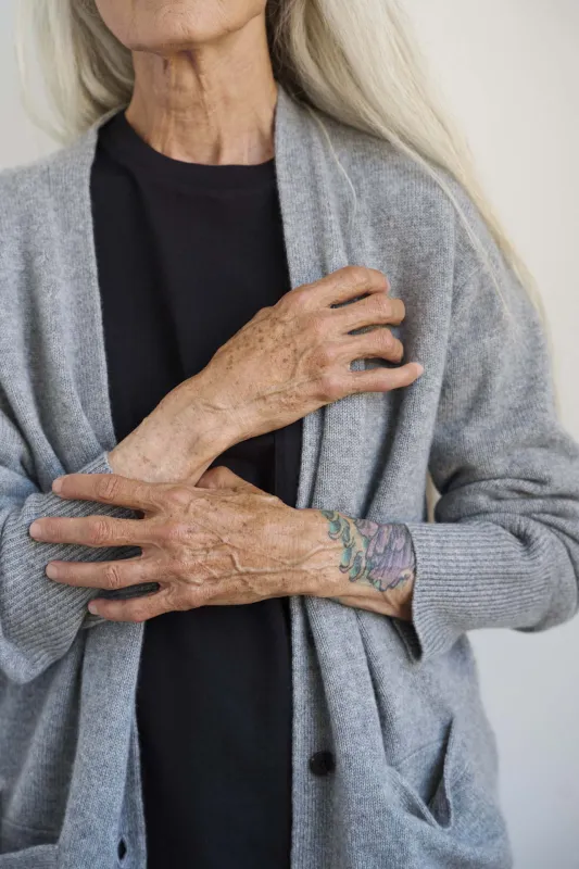 The Welt Pocket Cashmere Cardigan in Light Heather sold by Jamie Haller