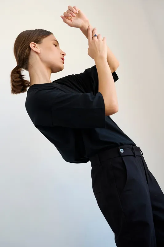 The Waist Tape Trouser in Black sold by Jamie Haller