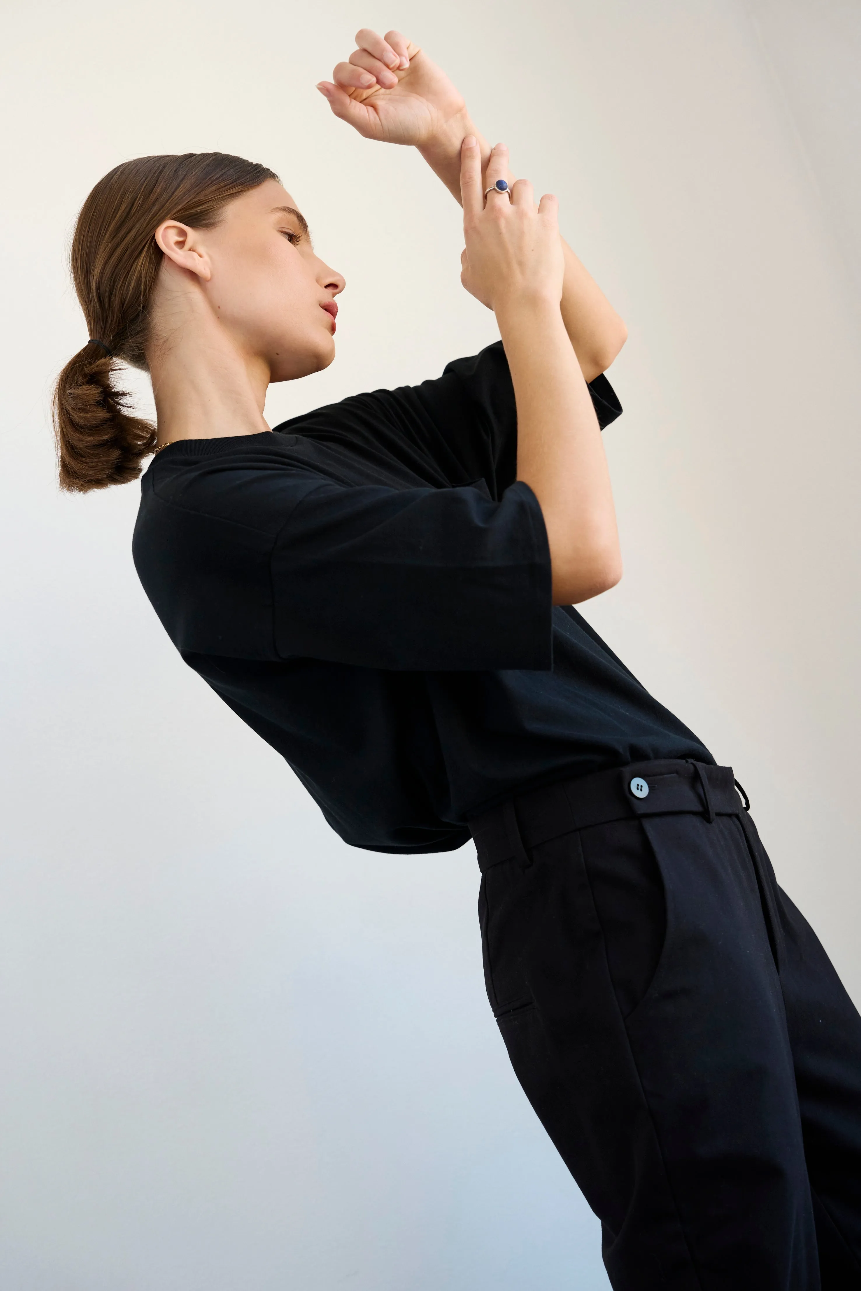 The Waist Tape Trouser in Black sold by Jamie Haller